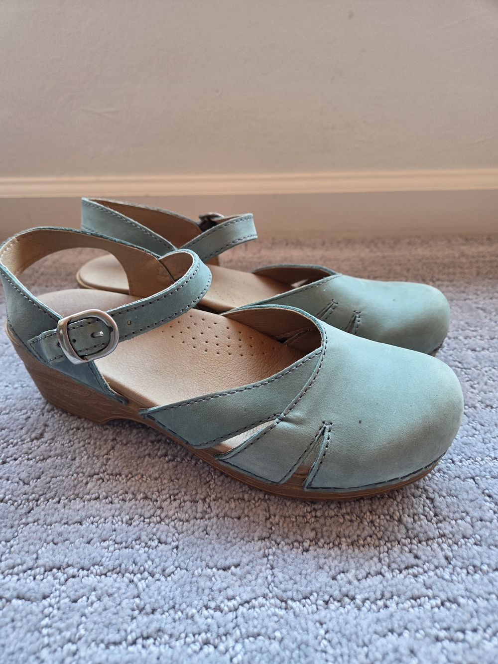 Sanita Margrethe Leather Slingback Clogs- Aqua Blue Size 39 - Picture 4 of 11